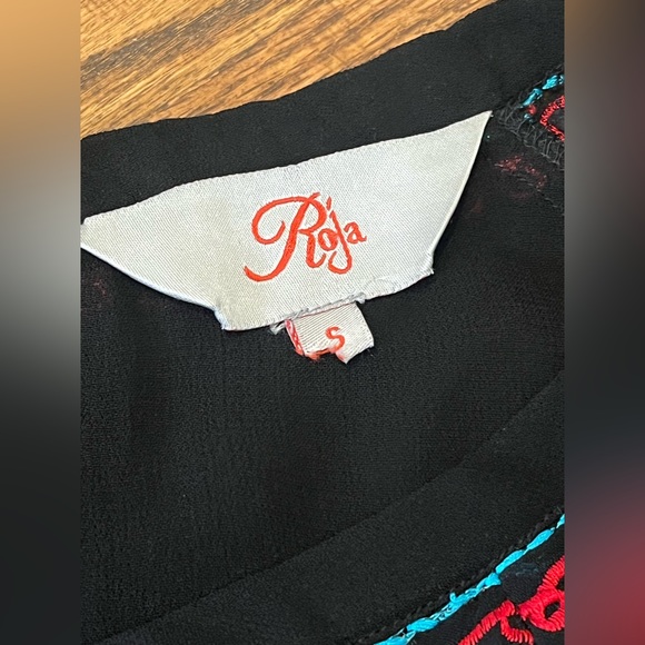 ROJA Western Black Boho Embroidered Floral Sheer Tunic Dress S - Picture 8 of 9
